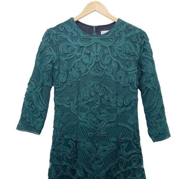 JS Collections Lace Dress Forest Sheer Sleeve Soutache Midi Sheath Dress Size 2 - Picture 6 of 14